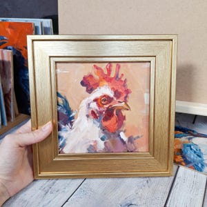 Rooster / Original Oil Painting / Cute Farm Bird Modern Art / One of a Kind Artwork / Gift for Home Decor