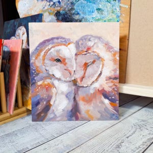 Barn Owl Pair Portrait / Original Oil Painting / Modern Art / Hand-Painted One of a Kind Gift / Home Decor
