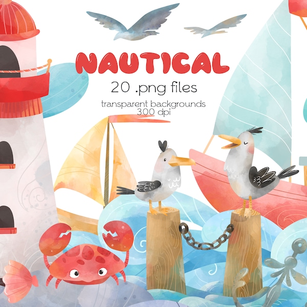 Nautical Clipart / Lighthouse / Ships and Sailboats / PNG Files / Instant Download