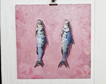 Sardinenbild, Küstenwandkunst, Original-Ölgemälde
