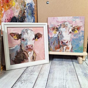 Cow Portrait / Original Oil Painting  / Modern Art / Unique Gift / Cute Decor