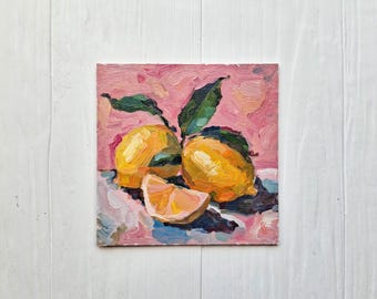 Arte mural de limones, decoración de cocina, pintura de cítricos, arte al óleo de frutas