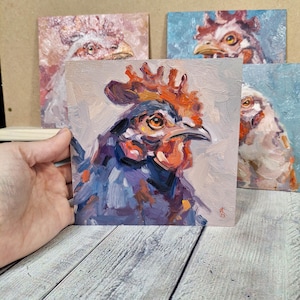Rooster / Original Oil Painting / Cute Farm Bird Chicken Modern Art / One of a Kind Artwork / Gift for Home Decor