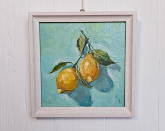 Zitronen Ölgemälde im Rahmen, mediterrane Küche Wandbild