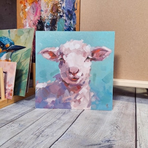 Hand-Painted Sheep Oil Painting, Farm Animal Art, Unique Decor