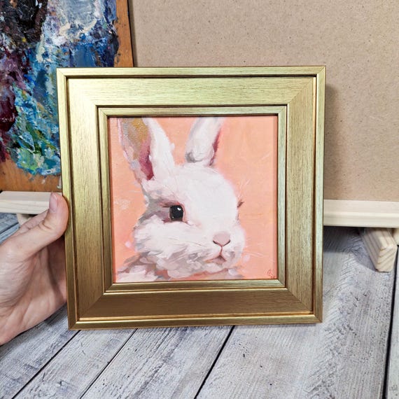 美術品 油絵 うさぎ 絵画 一点物現代アート 月の裏側でダンスする