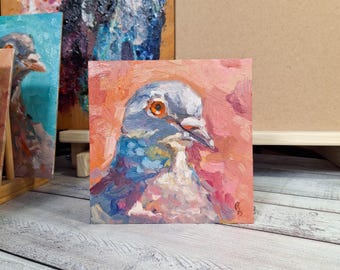 Fat Smoking Pigeon. Quirky Hand Painted Art. British Bird Lovers