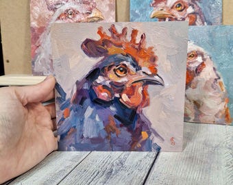 Origineel olieverfschilderij haan, kunst boerderijdieren, handgeschilderd decor
