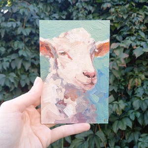 White Sheep Original Oil Painting / Aesthetic Farm Art / 4x6 Modern Art / Unique Gift / Cute Decor