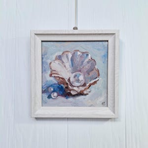 Shell with Pearl Oil Painting, Coastal Art, Modern Home Decor