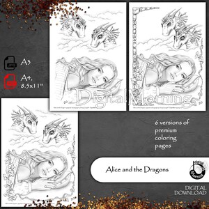 Premium Coloring Page, Grayscale coloring, A3, A4, 8.5x11 inches fairies coloring pages, digital download image 4