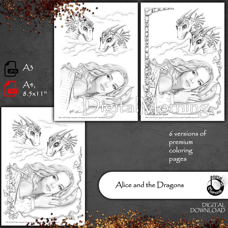 Premium Coloring Page, Grayscale coloring, A3, A4, 8.5x11 inches fairies coloring pages, digital download image 4