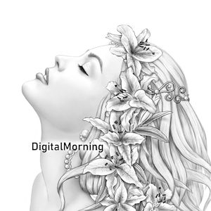 Premium Coloring Page, Grayscale coloring, A3, A4, 8.5x11 inches fairies coloring pages, digital download