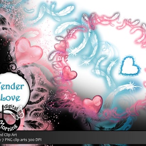 Imágenes prediseñadas de amor tierno, clipart de guirnalda de plumas, imágenes prediseñadas de pluma rosa, imágenes prediseñadas de pluma azul, marco de pluma azul, tarjeta de San Valentín, plumas rosas