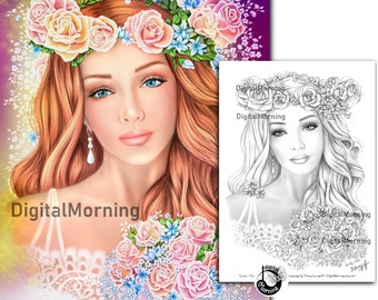 Premium Coloring Page PDF for Adult, Grayscale Coloring, A3 Coloring Page, Wedding coloring pages, Stayhome coloring