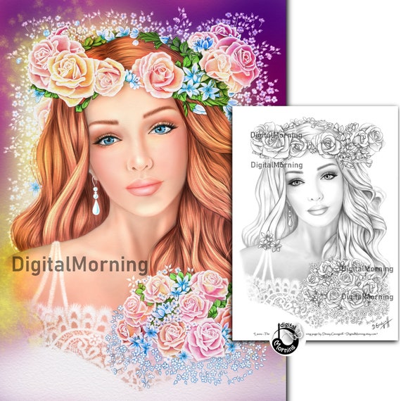 Premium Coloring Page PDF for Adult, Grayscale Coloring, A3 Coloring Page, Wedding coloring pages, Stayhome coloring