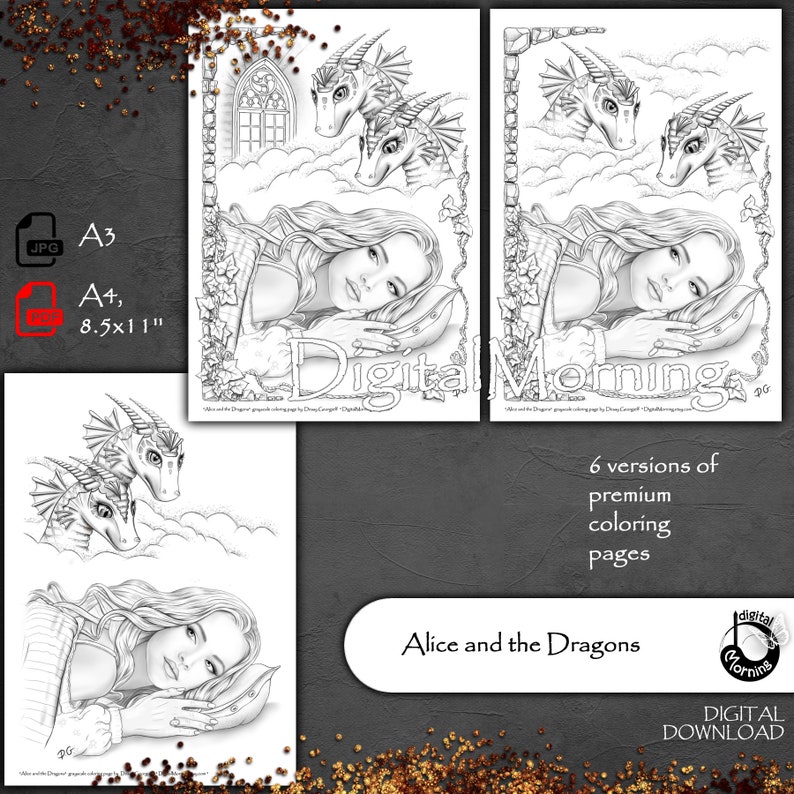 Premium Coloring Page, Grayscale coloring, A3, A4, 8.5x11 inches fairies coloring pages, digital download image 3