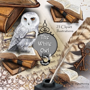 Owl clipart, Old Books clipart, Vintage Keys clipart, Fairy tale clipart, Graduation clipart