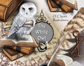 Owl clipart, Old Books clipart, Vintage Keys clipart, Fairy tale clipart, Graduation clipart