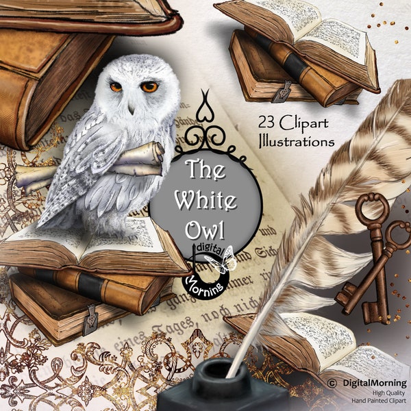 Owl clipart, Old Books clipart, Vintage Keys clipart, Fairy tale clipart, Graduation clipart