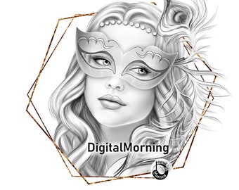 Premium Coloring Page PDF for Adult, Grayscale Coloring, A4 Coloring Page, Stayhome beauty coloring page