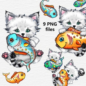 Kitten clip art, cute fish clipart, Cat Supplies Clipart