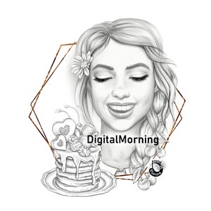 Premium portrait grayscale coloring page &quot;Mary&quot; A4 PDF JPG