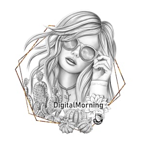 Premium portrait grayscale coloring page &quot;Harper&quot; A3 A4 PDF JPG