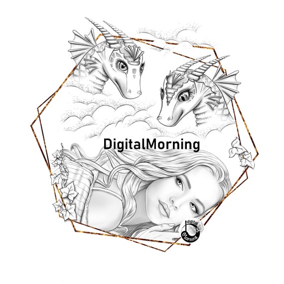 Premium Coloring Page, Grayscale coloring, A3, A4, 8.5x11 inches fairies coloring pages, digital download