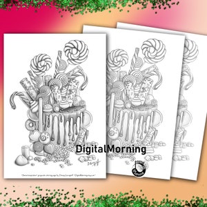 Premium Cake Coloring Page PDF for Adults and kids Grayscale coloring page