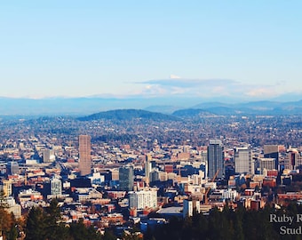 Portland Skyline, Impresión Paisaje Urbano, Obras De Arte Descargables, Paisaje de la Costa Del Pacífico, Decoración Del Hogar, Descarga Digital, Decoración De Oficina, Arte Mural