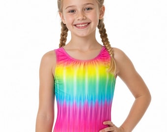 Maillot de gimnasia con estampado tie-dye arcoíris / Maillot de entrenamiento para niñas / Hecho a medida para gimnasia, danza y porristas.