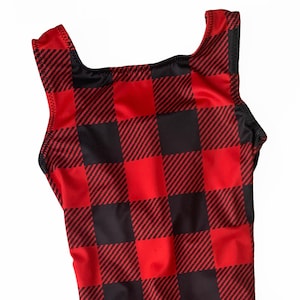 Gymnastics Leotard Christmas Holiday Red Buffalo Plaid Girls, Teens, Toddler, Women