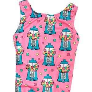 Gymnastics Leotard Pink Bubble Gum Machine Girls, Toddler, Baby, Teens, Women