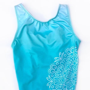 Gymnastics Leotard Turquoise Ombre Mandala Girls, Teens, Women Toddler