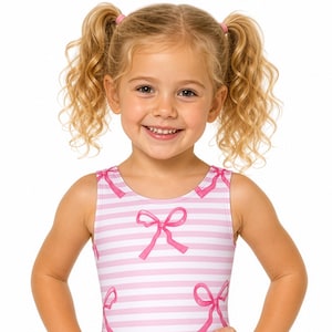 Pink Bow Gymnastics Leotard | Girls Practice Leo | Custom Made for Gymnastics, Dance, Acro & Cheer