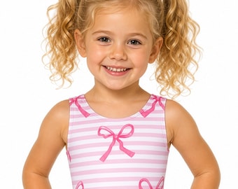 Pink Bow Gymnastics Leotard | Girls Practice Leo | Custom Made for Gymnastics, Dance, Acro & Cheer