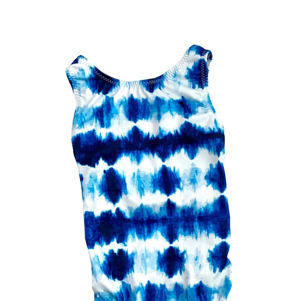 Girls Blue Tie Dye Gymnastics Leotard