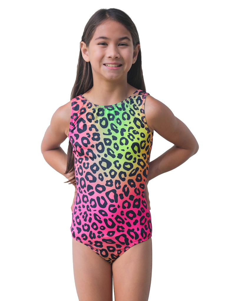 Girls Rainbow Leopard Print Gymnastics Leotard Etsy