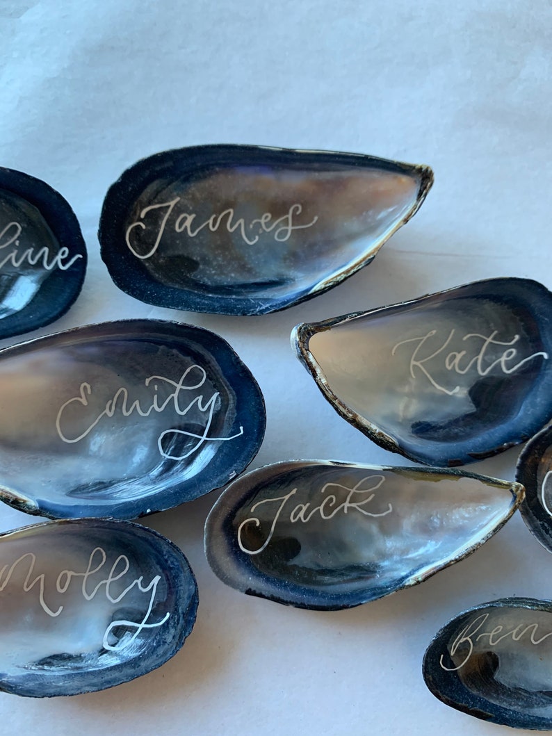 Shell Place Names Unique Cornish Mussel Shell Place Cards. - Etsy UK