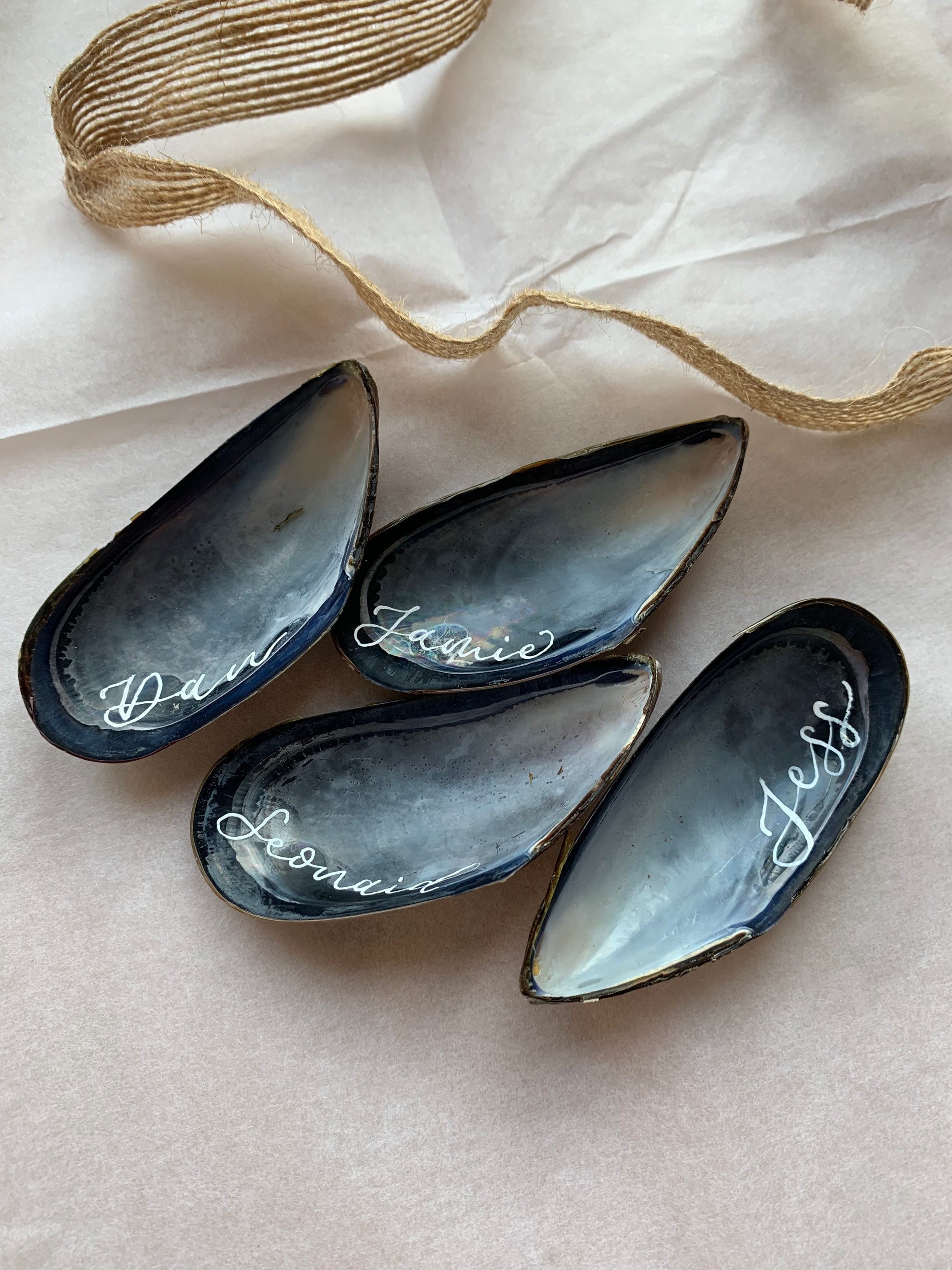 Wedding Place Names Unique Cornish Mussel Shell Place Cards. | Etsy UK