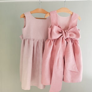 Dusty Rose toddler dress, Boho flowers girl toddler dress, Junior dress with matching bow , Dusty pink dress birthday party