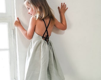 Sage green linen flower girl dress, tie linen flower girl dress, whine linen flower girl dress, toddler linen dress, sundress linen