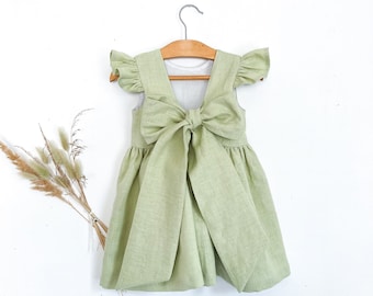 Vintage green apple boho flower girl dress,  birthday outfit, Light Green twirl Dress, Summer Beach Dress green, 18-24 months dress baby
