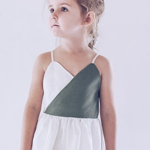 Boho Flower Girl dress, Beach linen Dress, Wrap around sundress, Flower Girl Dress, Milk Flower girl dress, Toddler patchwork Dress image 6