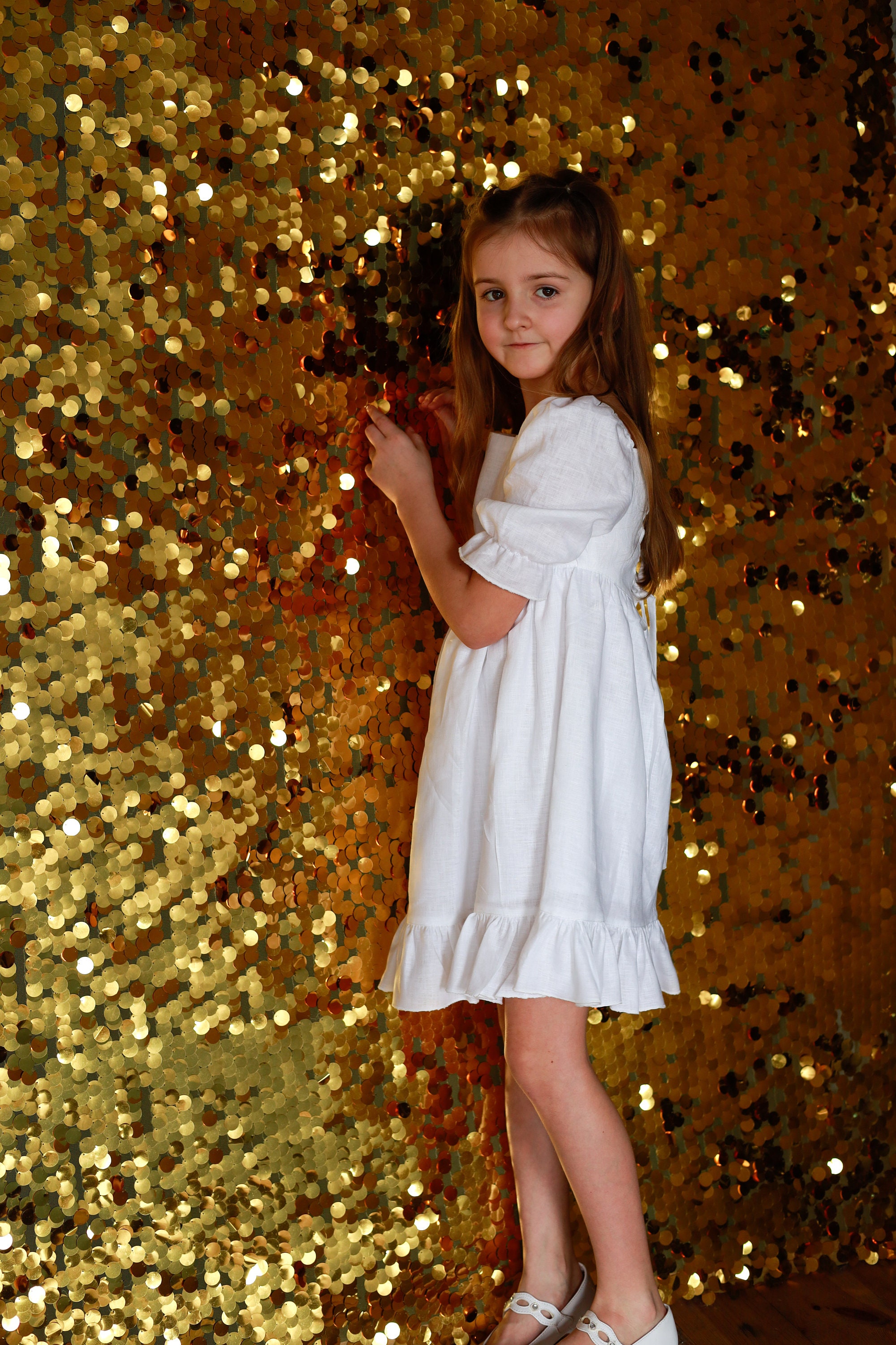 White linen baby dress, girls linen dress, flower girl dress, White toddler dress, girls formal dress, corset dress for baby