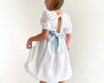 White boho flower girl dress, Toddler flower girl dress, Rustic flower girl dress, little flower girl dress, Linen flower girl dress
