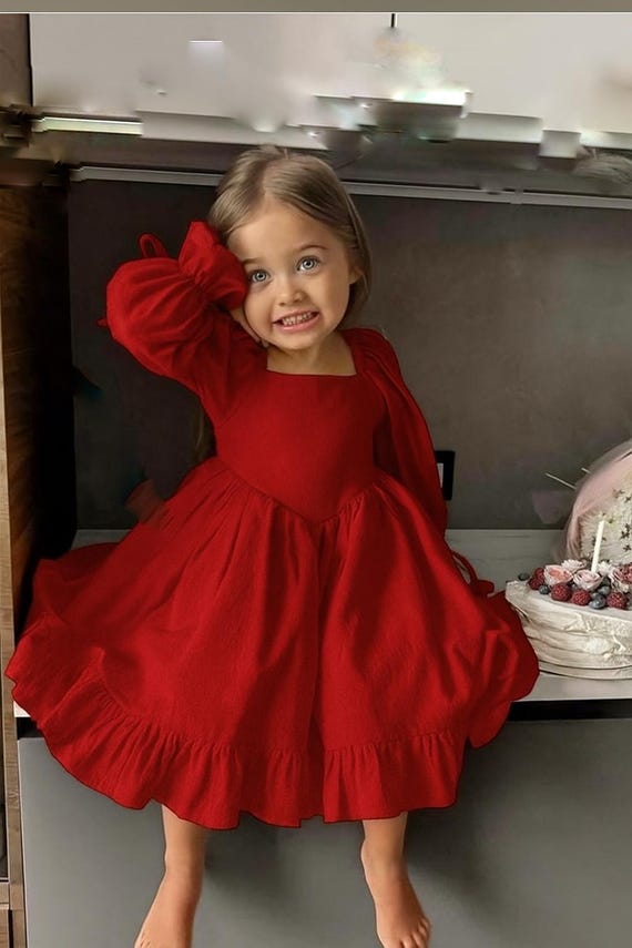 white christmas dresses Baby Girl Floral Graphic Long Sleeve A-Line Design Loose Christmas Dre –  MyKids-USA® main image 1