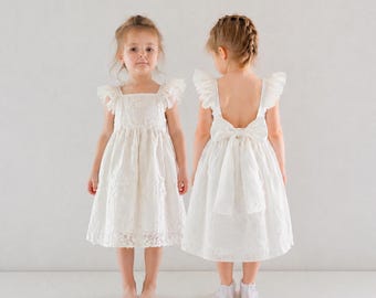 Vestido de niña con estampado floral, espalda descubierta y lazo / vestido de algodón para bebé niña / vestido de princesa / vestido delicado para niñas