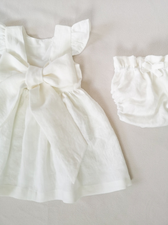 knee length dresses for ladies Hope & Henry Baby Short Sleeve Special Occasion Linen Pintuck Dress, Soft White Pintuck, 18-24 Months